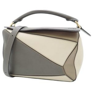40802074578 1 Loewe Puzzle Bag Small Handbag 2way Shoulder Leather Gray Beige Brown Gold Hardware