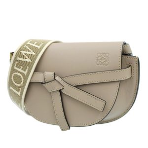 40802074755 1 Loewe Gatedual Mini Shoulder Bag Crossbody Ribbon Soft Calf Jacquard Sand Beige Gold Hardware
