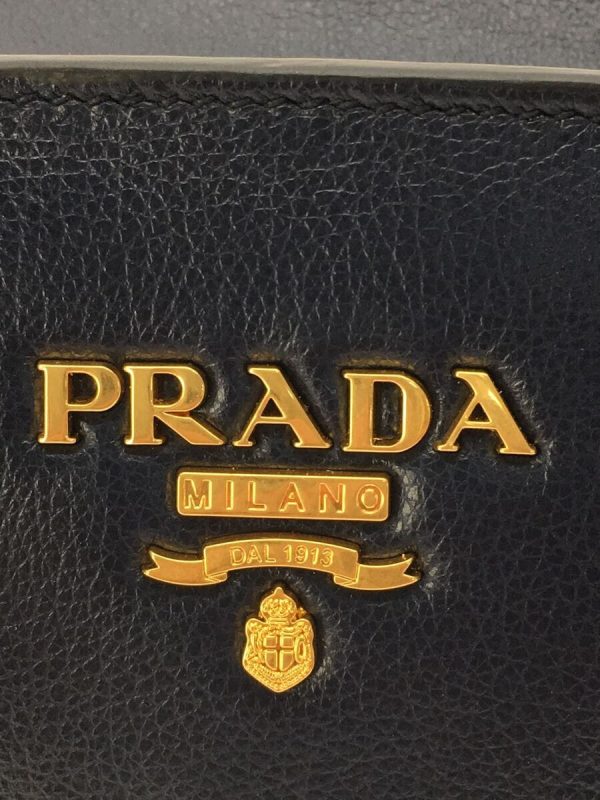 5 Prada Shoulder Bag Leather Handbag Plain Navy Gold