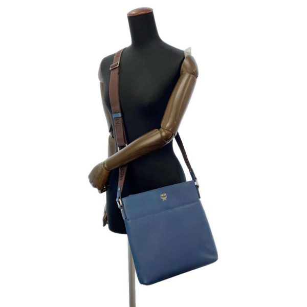 5 McM Shoulder Bag Messenger Bag Leather Blue