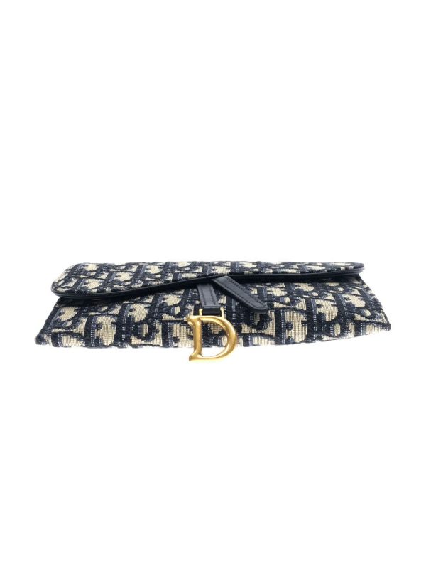 5 Christian Dior Chain Shoulder Bag Wallet Canvas Navy