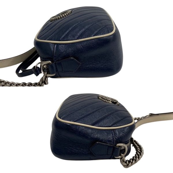 5 Gucci GG Marmont Small Leather Chain Mini Shoulder Bag Pochette Navy