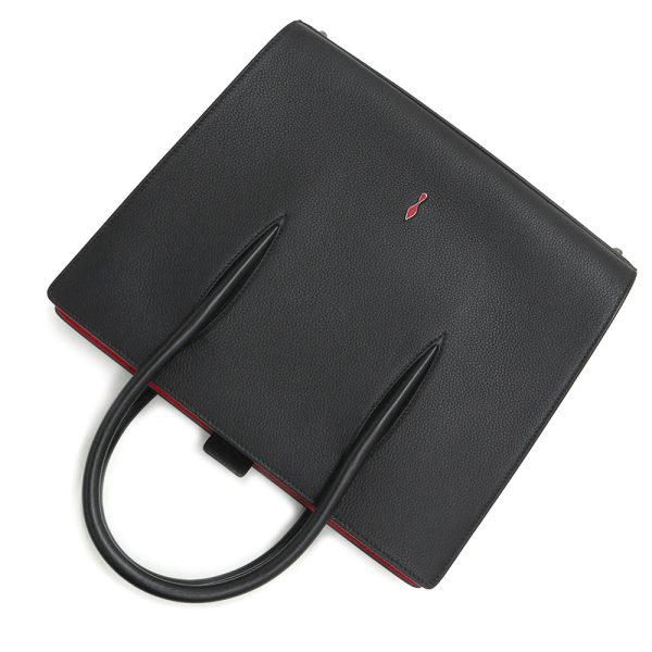 5 Christian Louboutin Medium 2way Shoulder Bag Handbag Crossbody Calfskin Leather Black Red