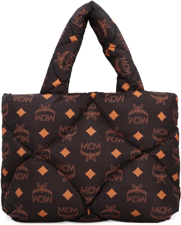 59de5cdedc89b63 ia 4 MCM Black All Over Logo Print Nylon Tote Bag