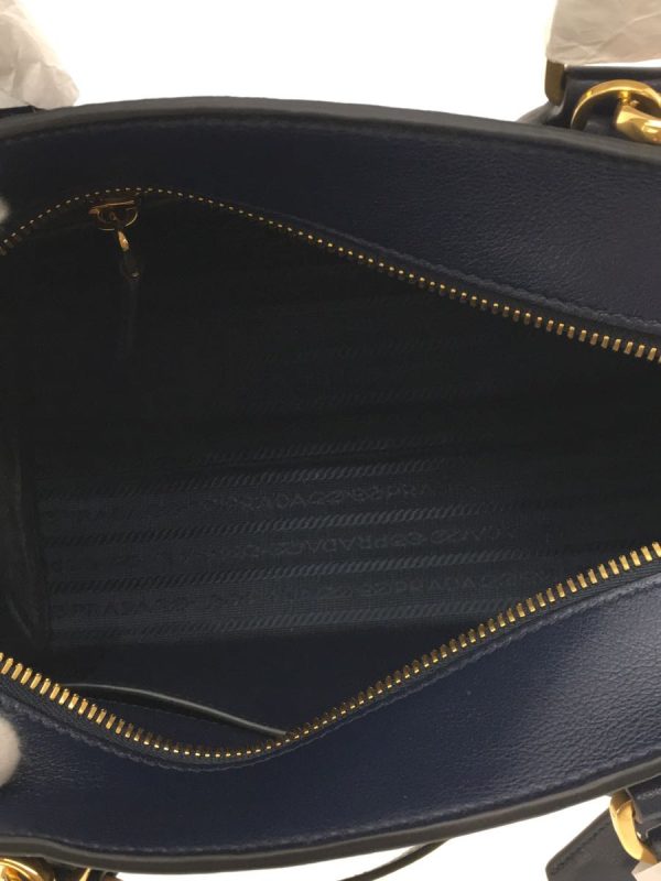 6 Prada Shoulder Bag Leather Handbag Plain Navy Gold