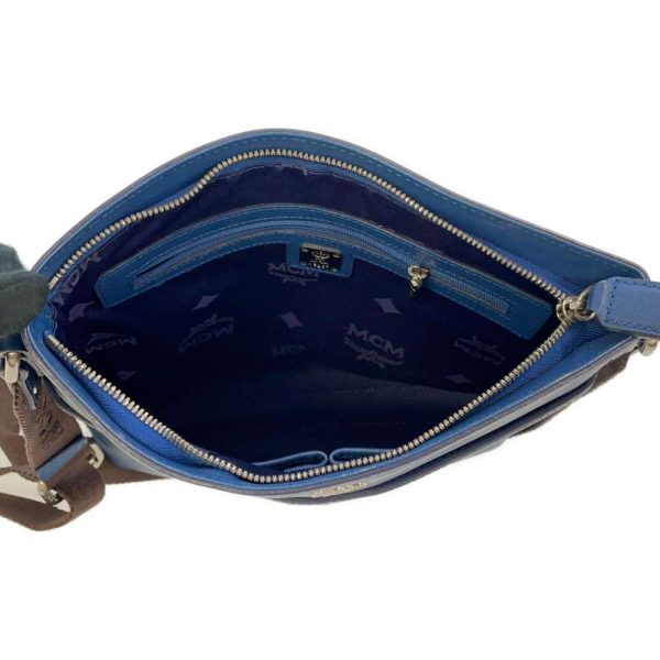 6 McM Shoulder Bag Messenger Bag Leather Blue