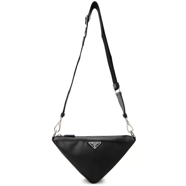 6 Prada Triangle Leather Shoulder Bag Black