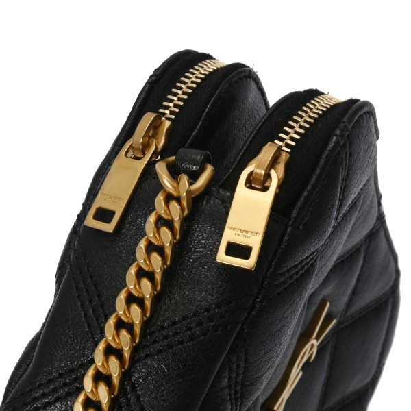 6 Saint Laurent Double Zip Chain Gold Hardware Leather Shoulder Bag Black