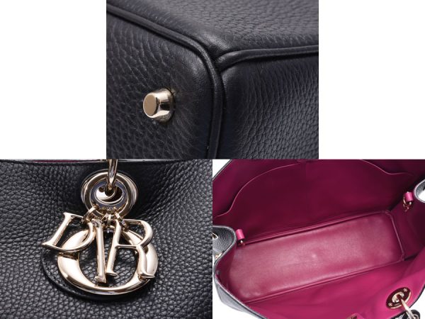 6 Christian Dior Strap Pouch Calf 2way Bag BlackPurple