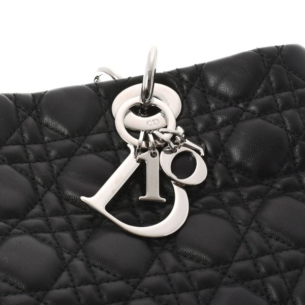 6 Christian Dior Chain Silver Hardware Lambskin Tote Bag Black