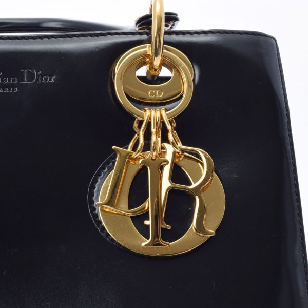 6 Christian Dior Lady Dior Gold Hardware Leather Handbag Black