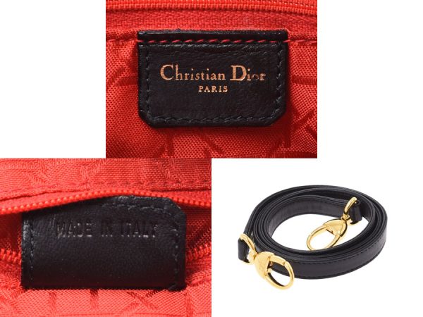 6 Christian Dior Lady Dior Cannage G Hardware Lambskin 2way Handbag Strap Black