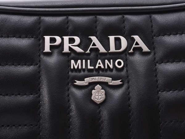 6 Prada Chain Shoulder Bag Silver Metal Fittings Calf Black