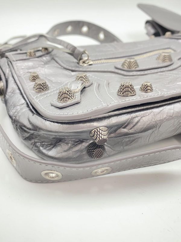 6 Balenciaga Shoulder Bag Leather Silver