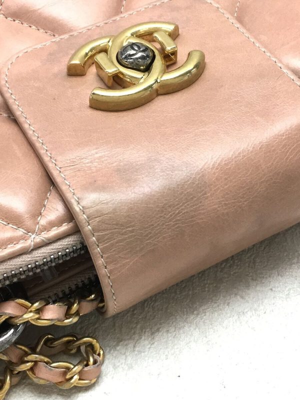 6 Chanel Shoulder Bag Leather Calf Matelasse Pink Beige