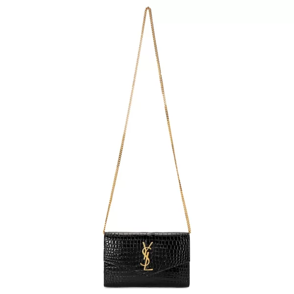 6 Saint Laurent Shoulder Bag Cowhide Handle Black