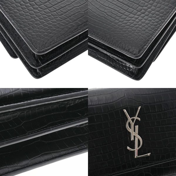 7 Saint Laurent Chain Silver Hardware Embossed Shoulder Bag Black