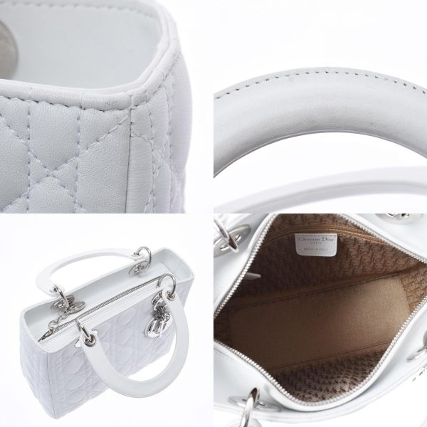 7 Christian Dior Cannage Bag 2way Calf Handbag White