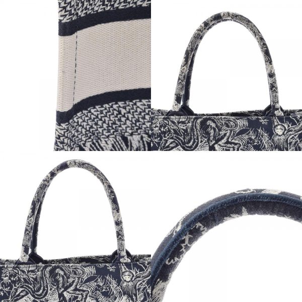 7 Christian Dior Motif Book Tote Small Canvas Handbag Navywhite