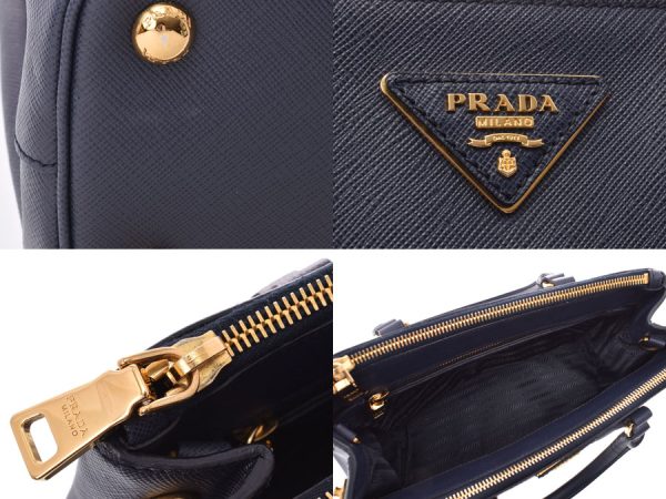 7 Prada 2way Handbag Dark Blue Gold Hardware