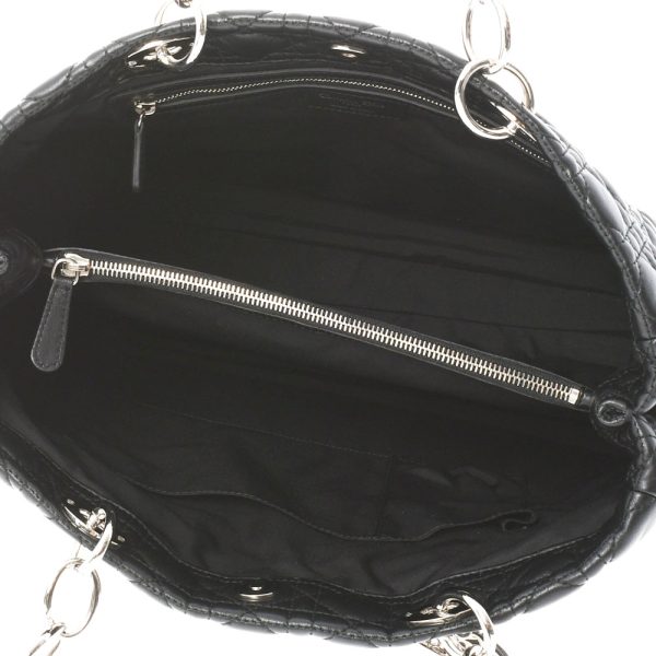 7 Christian Dior Chain Silver Hardware Lambskin Tote Bag Black