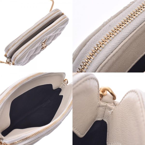 8 Saint Laurent Gold Hardware Leather Shoulder Bag Ivory