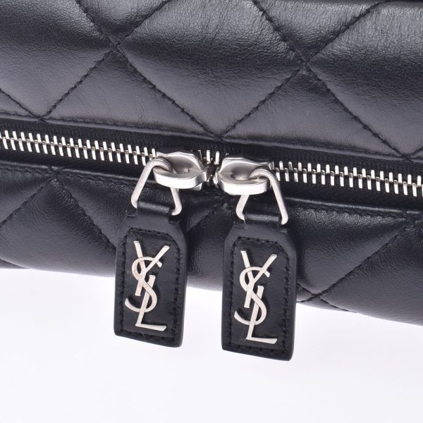 8 Saint Laurent Chain Shoulder Bag Silver Hardware Calf Black