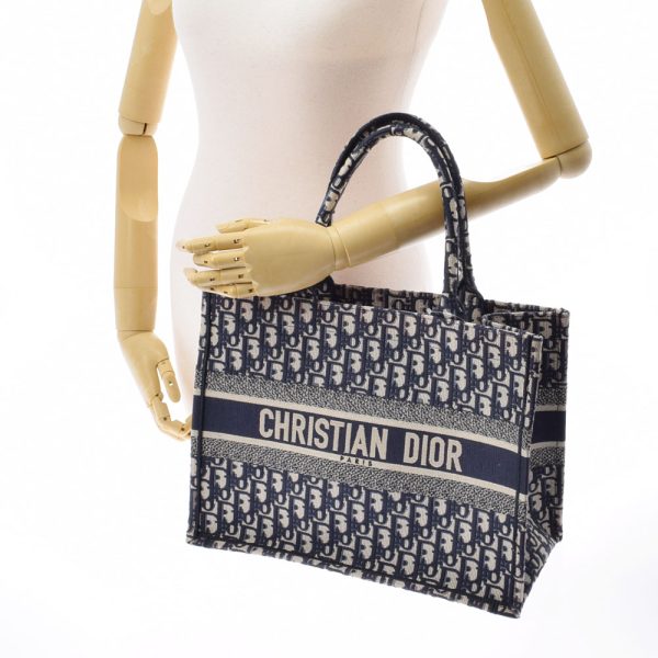 8 Christian Dior Book Tote Bag Medium Navy Canvas Handbag