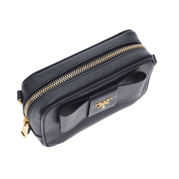 8 Prada Mini Gold Hardware Saffiano Shoulder Bag Black