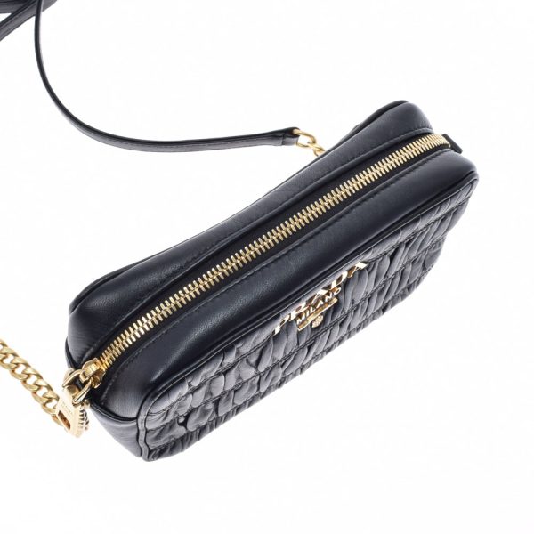 8 Prada Chain Gold Hardware Calf Shoulder Bag Black