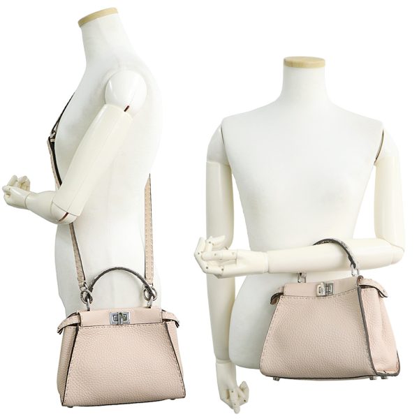 8 Fendi Peekaboo Mini 2way Handbag Crossbody Leather Leather Pink Beige