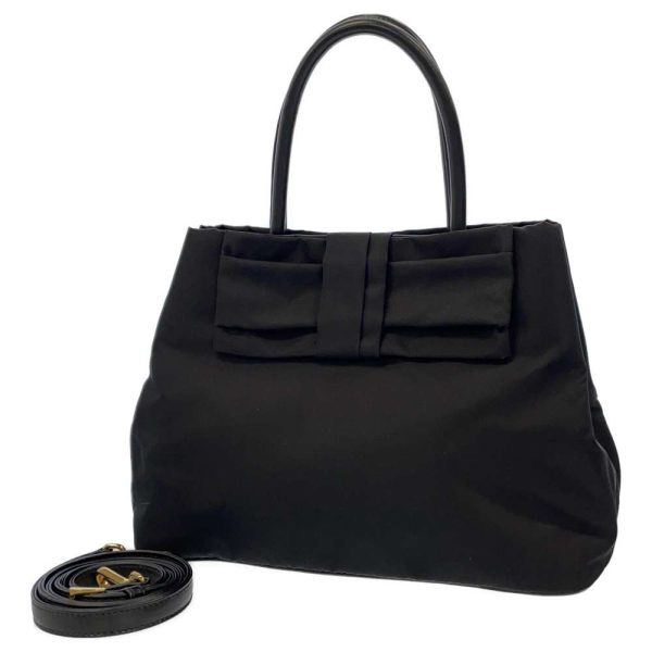 8952240 01 Prada Handbag Ribbon Nylon 2way Shoulder Bag Black