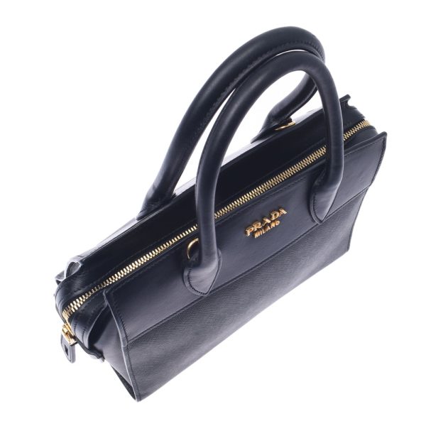 9 Prada 2way Bag Noir Gold Hardware Calf Handbag