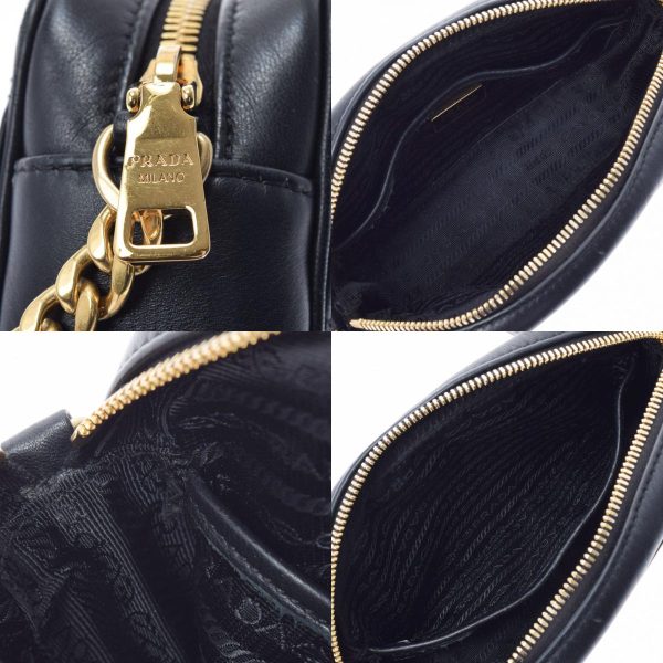 9 Prada Chain Gold Hardware Calf Shoulder Bag Black