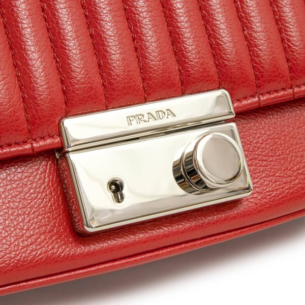 9 Prada Chain Crossbody 2way Shoulder Bag Glace Calf Red