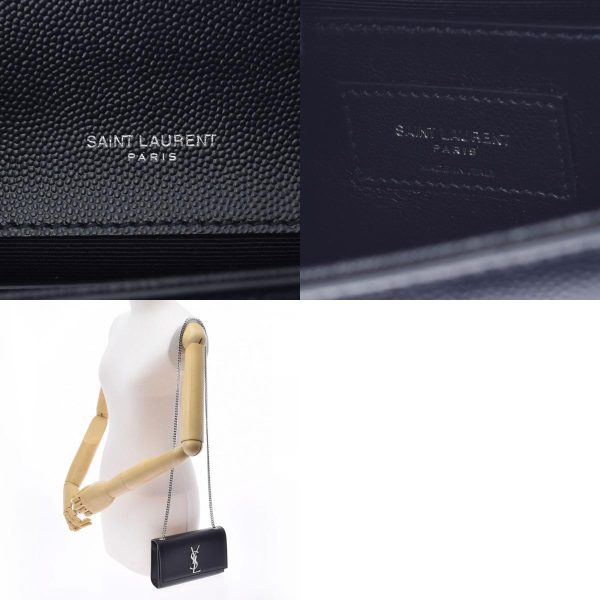 9 Saint Laurent 2way Leather Handbag Black Gold Hardware