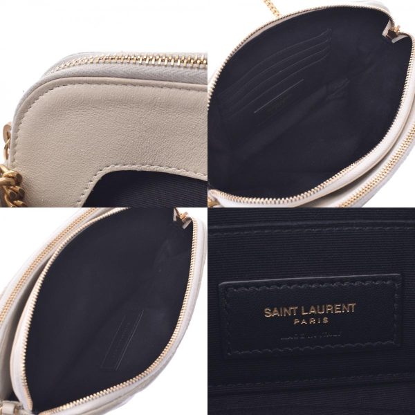 9 Saint Laurent Gold Hardware Leather Shoulder Bag Ivory