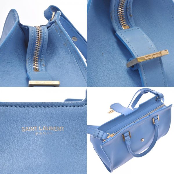 9 Saint Laurent 2way Bag Gold Hardware Leather Handbag Light Blue