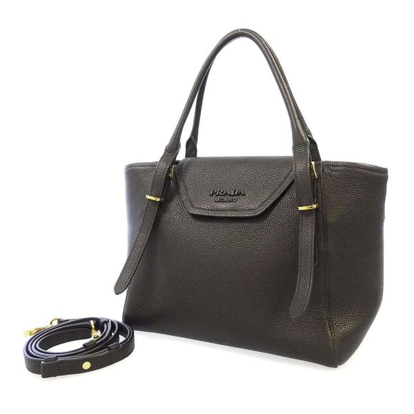 9032958 01 Prada Handbag Leather 2way Shoulder Bag Black