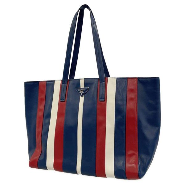 9318991 01 Prada Tote Bag Logo Stripe Blue Red White Leather