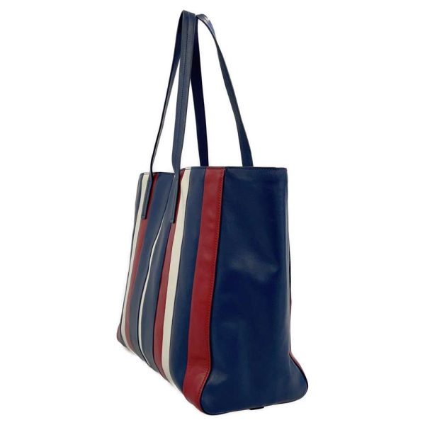 9318991 02 Prada Tote Bag Logo Stripe Blue Red White Leather