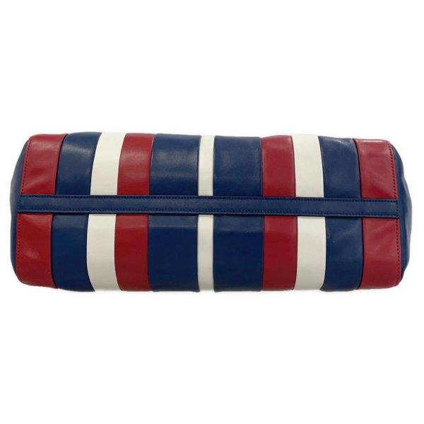 9318991 04 Prada Tote Bag Logo Stripe Blue Red White Leather