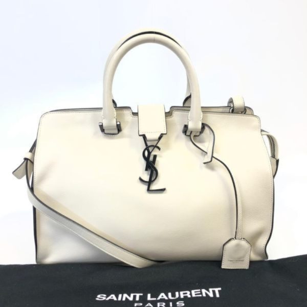 b3084b 1 Yves Saint Laurent Cabas 2way Baby Shoulder Bag White Leather