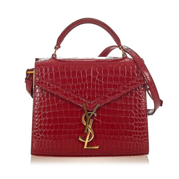 glj1kysst008 1 Yves Saint Laurent Cassandra Red Crocodile Handbag 2way Shoulder Bag