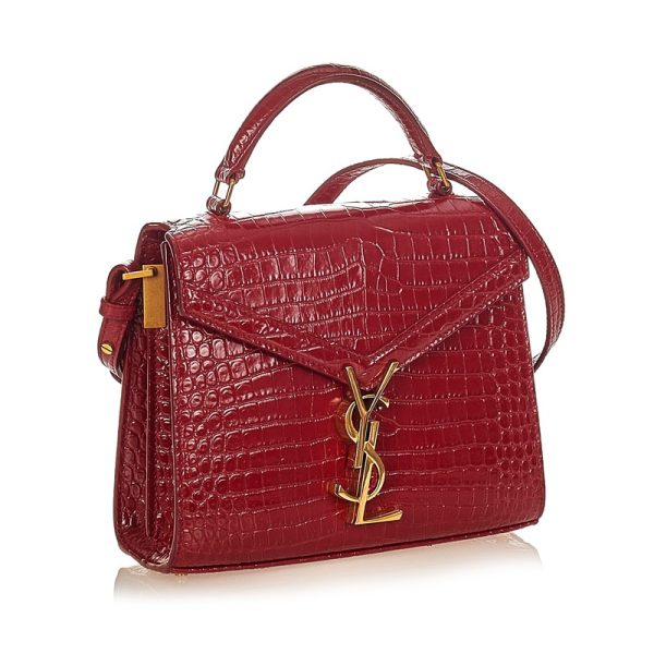 glj1kysst008 2 Yves Saint Laurent Cassandra Red Crocodile Handbag 2way Shoulder Bag