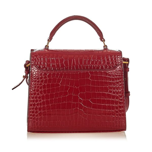 glj1kysst008 3 Yves Saint Laurent Cassandra Red Crocodile Handbag 2way Shoulder Bag