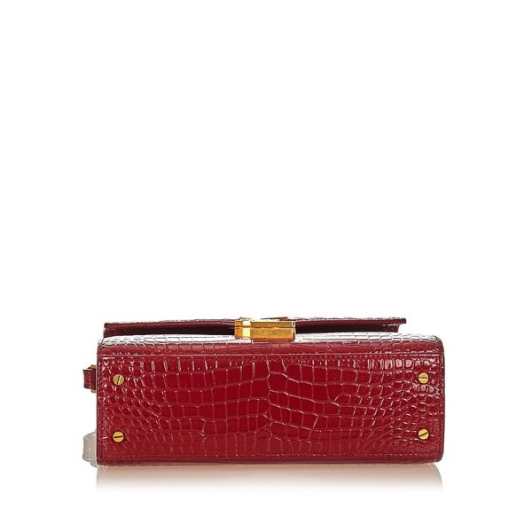 glj1kysst008 4 Yves Saint Laurent Cassandra Red Crocodile Handbag 2way Shoulder Bag