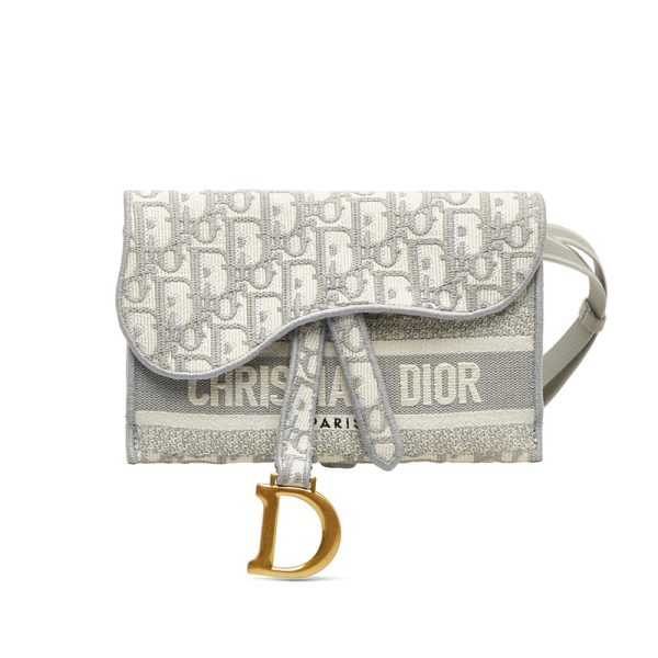 hzzfaf09aho682sp 1 Dior Mini Saddle Bag Logo Jacquard D Hardware Waist Body Bag Gray White Canvas