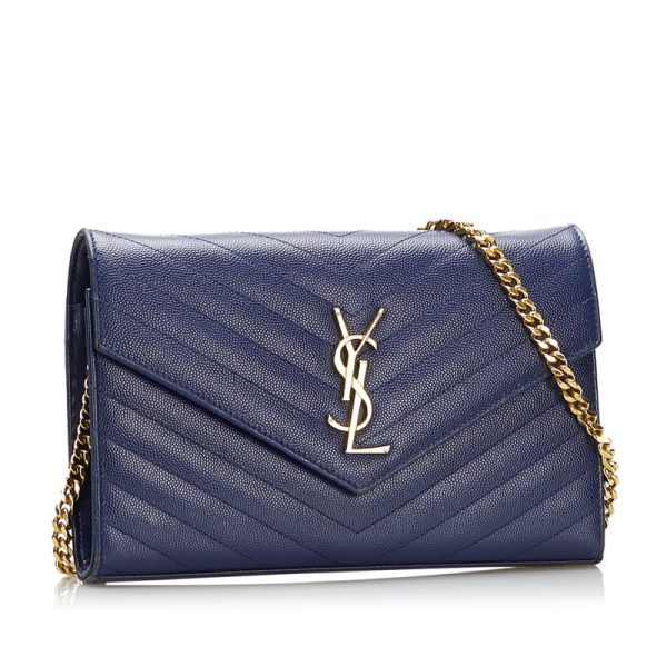 pp9z5pxy0z9026ib 2 Saint Laurent Chain Wallet Shoulder Bag Navy Leather