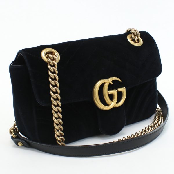 usdgu67837011 1a Gucci Quilted Mini Bag GG Marmont Chain Shoulder Bag Velor Black